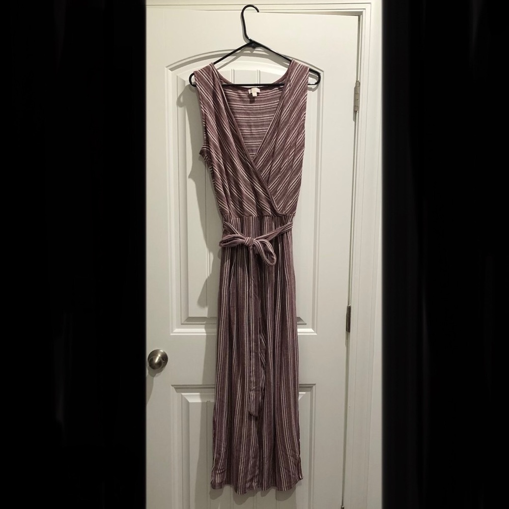 Maroon/white striped jumpsuit